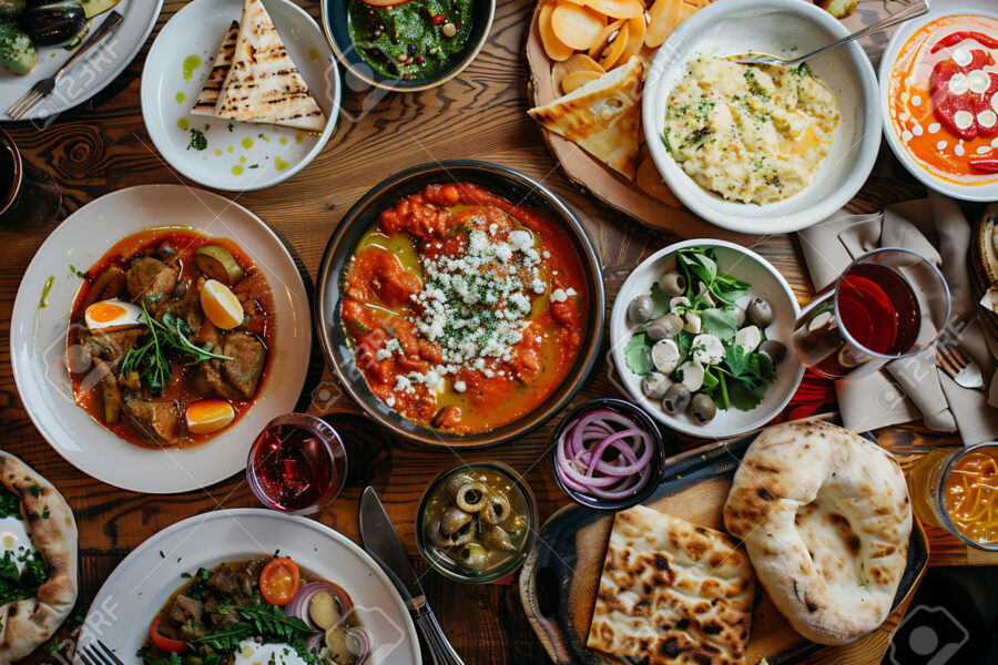 227089312 there is a variety of food on the table including pizza different ingredients recipes dishes